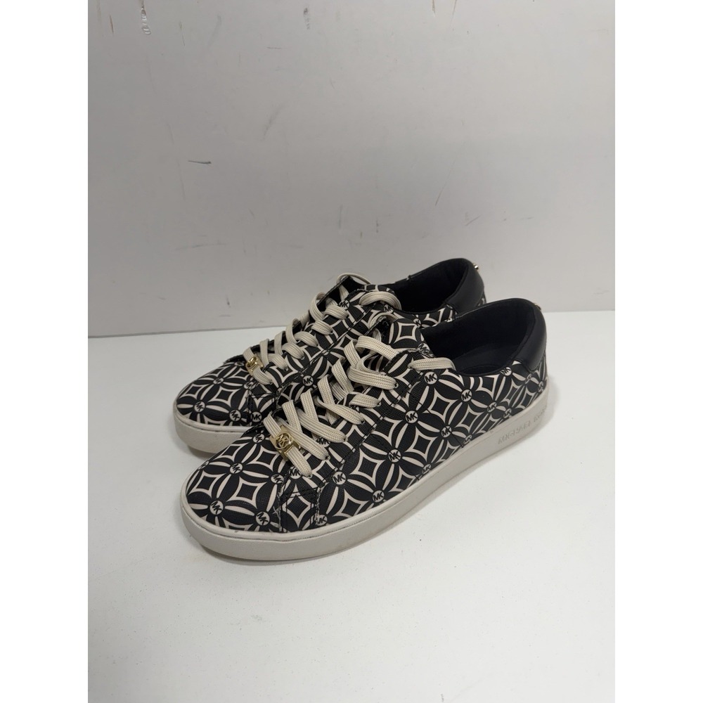 Michael‎ Kors Grove Logo Jacquard Sneaker Black White Diamond MK Sz 8 M Sneakers
